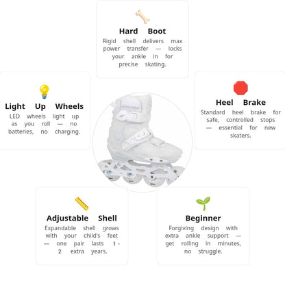 Luminous Rayon White Kids Skates