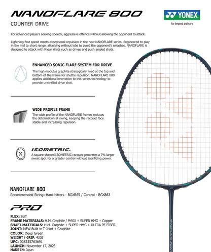 Yonex Nanoflare 800 Pro [Deep Green] Unstrung